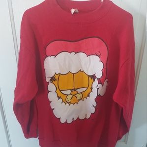 Vtg 90s Garfield Christmas Sweatshirt Made in USA